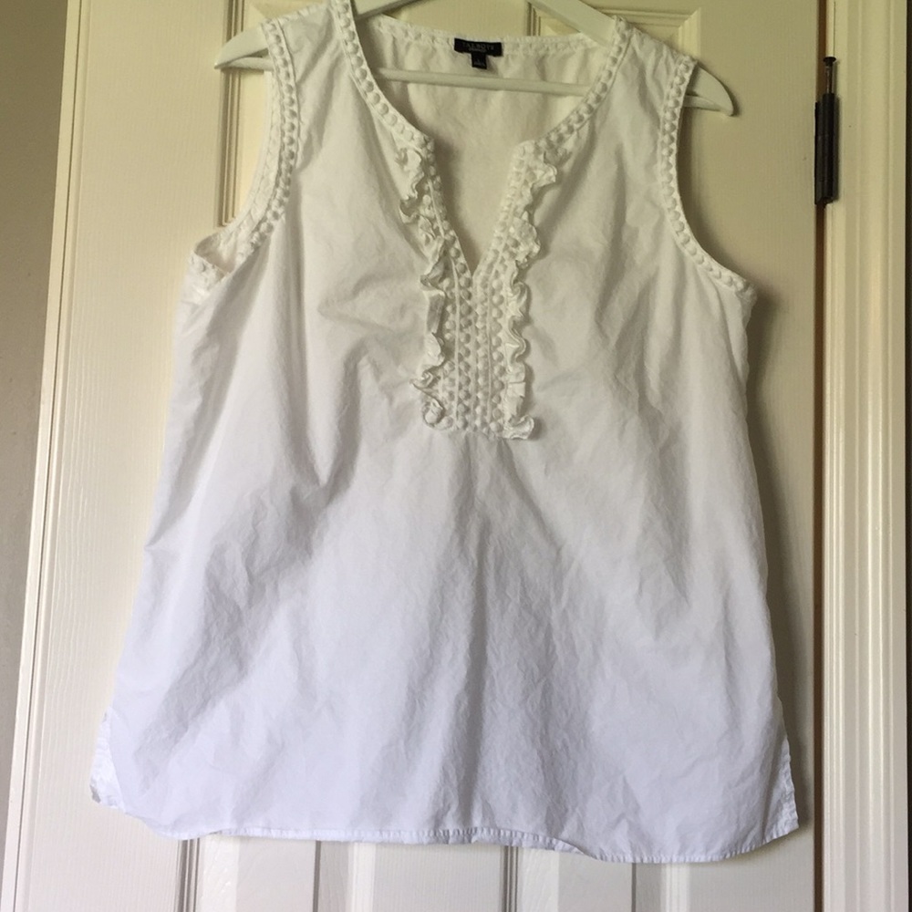 White sleeveless peasant top style top